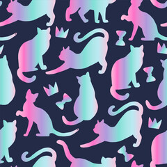 Poster - Cat seamless pattern vector with foil. cartoon repeat wallpaper tile background illustration design