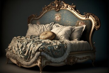 Retro france bed, old time interior, bedroom
