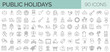 Set of 90 line icons related to Festivals and Holidays including Christmas, New Year, Chinese New year, Easter, Thanksgiving day, Halloween, Valentine's day, etc. Editable stroke. Vector illustration