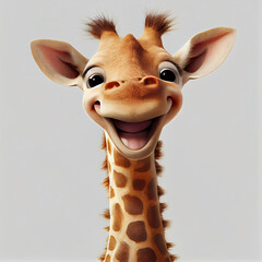 Cute and playful baby giraffe cartoon on a white background, perfect for a nursery. Generative AI