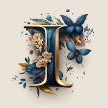 Letter T Logo With Flower And Butterfly Made With Generative AI