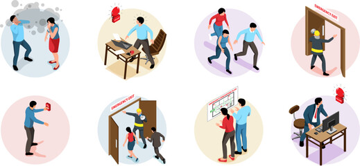 Wall Mural - Isometric Evacuation Alarm Set