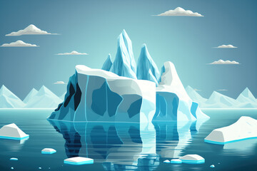 Wall Mural - an island of white ice floats on the surface of the ocean's blue water. the ocean is serene. blue an