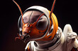 ai generated,  Realistic Detailed 3d ant wearing a space suit, on Black Background. Vector illustration.