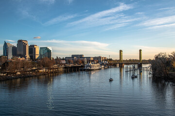 Sticker - River View of Sacramento Skyline With Golden Tower Bridge