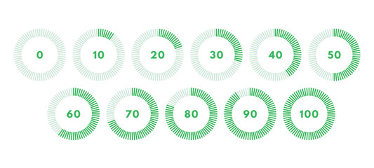 Wall Mural - set of green circular progress bar. timer icon with ten percent interval. download display. vector i