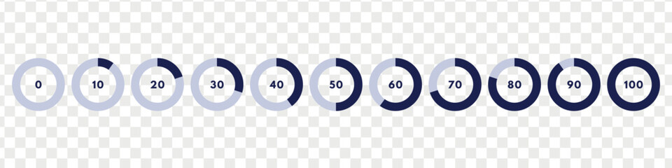 set of blue circular progress bar. timer icon with ten percent interval. download display. vector il