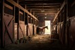 Exploring the Forgotten Boxes in the Old Horse Stable on the Farm. Photo AI