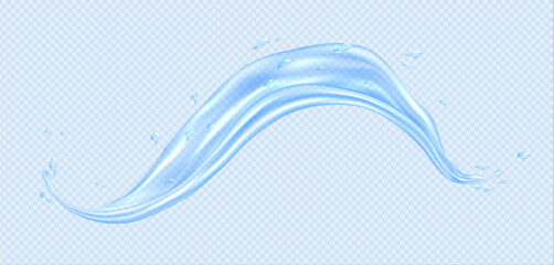 Wall Mural - Water splash, realistic liquid wave, falling transparent fluid shape. Mineral water ad concept. Vector illustration.