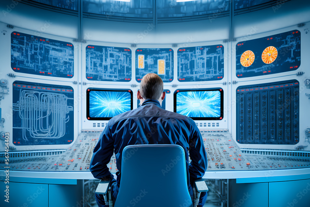 Electrical station, Central control panel of nuclear power plant ...