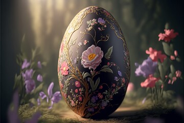 Sticker - Beautiful easter egg with floral design in easternest