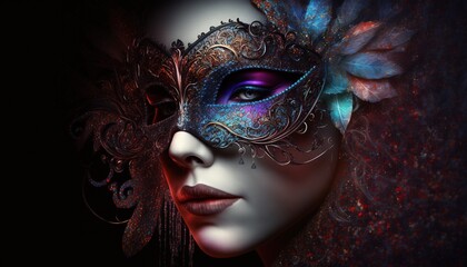 Woman in Carnival Mask, Mardi Gras celebration illustration generative ai