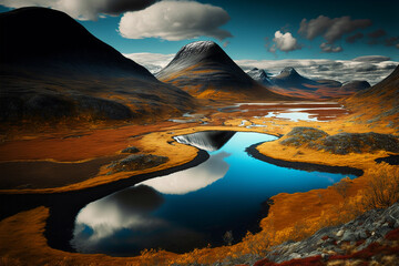 Wall Mural - Mountain lake landscape with sky