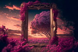 Fototapeta Do przedpokoju - Background with blossoming tree frame of flowers. Generative AI