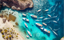 Top View Of Boats Near Tropical Islands. Generative AI