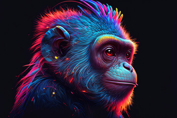 colorful monkey, vibrant neon colors, artwork, poster