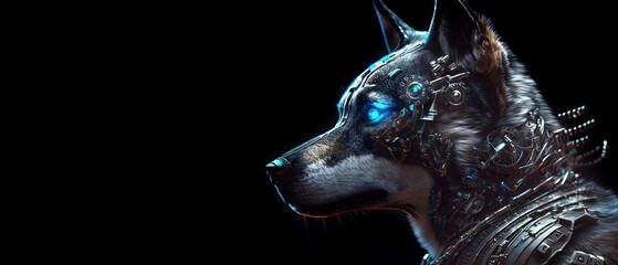 Portrait of  robot dog, Fururistic technology concept 3d illustration, Generated by Ai.