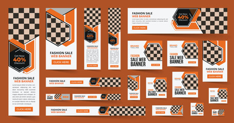 Sticker - Fashion sale web banner template design, horizontal and vertical google web banner and ads design