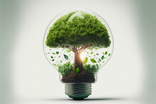 Light Bulb With Green Tree Inside, Sustainable, Ecology, ,  Renewable Energy And Recycling