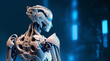 Humanoid android covered in white skin, Machine learning technology concept. Sci-Fi cybernetic robot. Generative AI