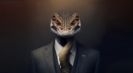 Wall Mural - Portrait of a snake dressed in a strict business suit, boss, generative ai