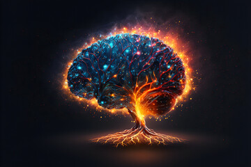 A brain made out of technology fires of AI neurons into cyberspace