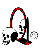 Skull Mirror Facing Backwards Red Black Illustration Vector