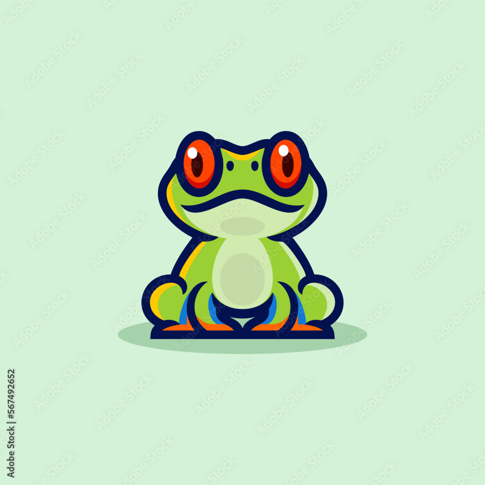 red eyed tree frog logo. colorful small animal mascot cartoon logo design. Red-Eyed Tree Frog, cute cartoon illustration of Central American rainforest frog design