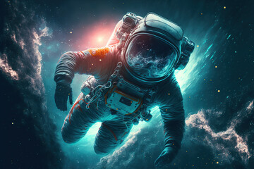 astronaut swims underwater in a fantastic dream world. generative ai