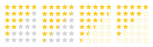 Product Rating Or Customer Review With Gold Stars And Half Star Flat Vector Icons For Apps And Websites. Big Set Stars 10 Eps.