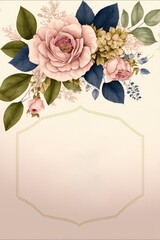 Wall Mural - wedding invitation with flowers, white cream background AI assisted finalized in Photoshop by me