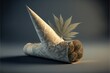  a marijuana leaf is sticking out of a rolled up paper tube with a marijuana leaf on top of it, on a dark background with a pattern.  generative ai