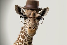  A Giraffe Wearing A Hat And Glasses With A Hat On It's Head And Wearing A Hat With Glasses On It's Head.  Generative Ai