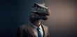 T-rex dressed in a formal business suit. anthropomorphic businessman. Generative AI