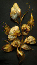 Luxury Golden Flower Decorative Background. Beautiful Precious Metal Floral Art. Generative AI.