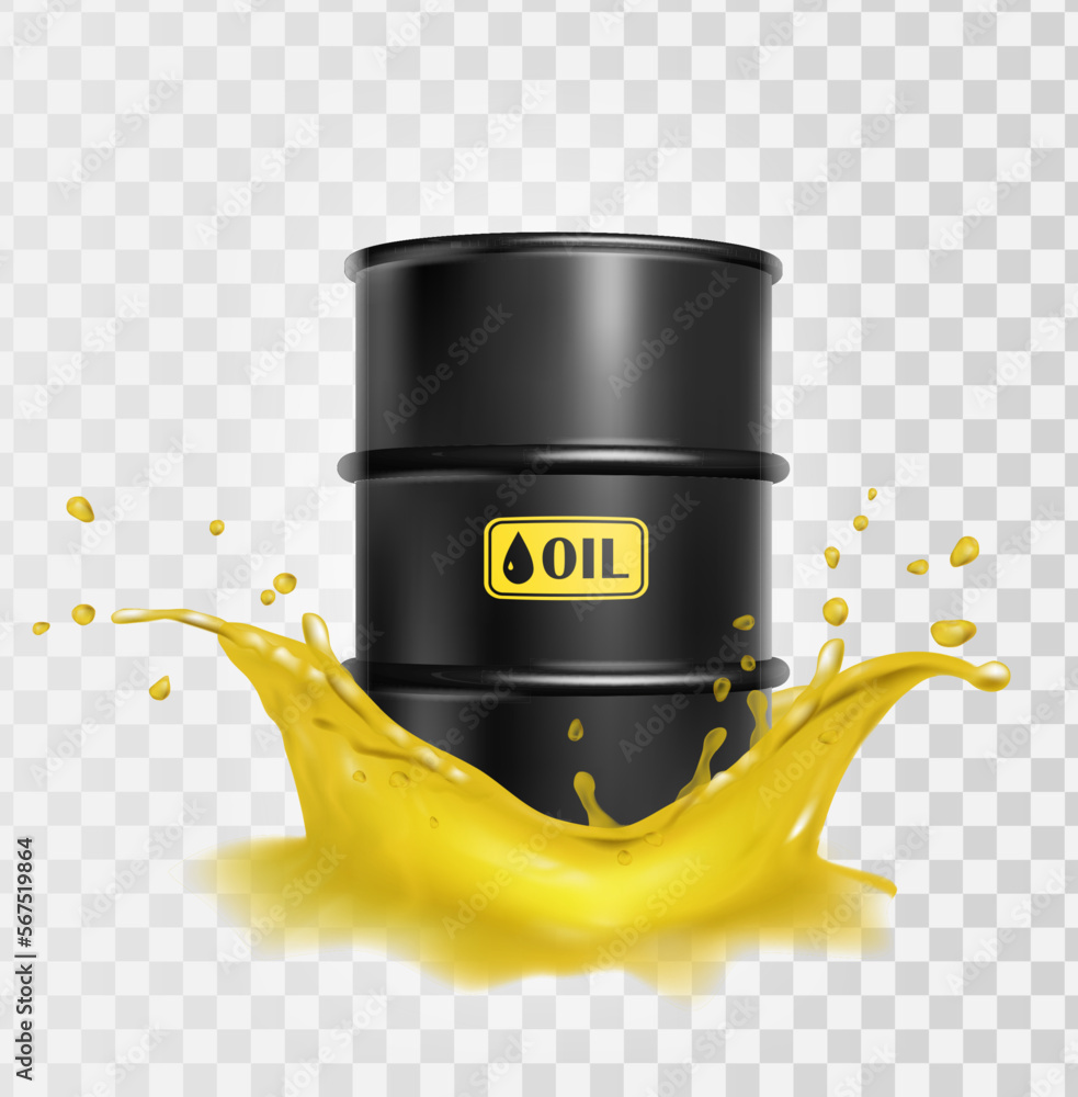 3d realistic vector icon illustartion. Hazard barrel in oil splash ...