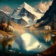 © Laurin - Oil painting of a mountain like with trees and snow