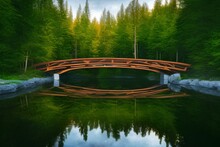 Bridge Reflection In River Mirror Water - Generative Ai