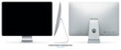 © Andriy Mertsalov - computer monitor silver color with black screen front, back and side view isolated on white background. realistic and detailed mockup of display for system unit. vector illustration