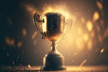 Winner Gold Trophy With Blurred Sparks On Background. Generative AI