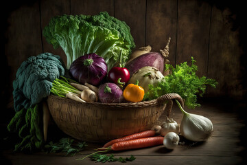 Poster - fresh vegetables from the local market, farm produce, and a clean eating and dieting idea. generativ