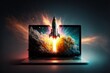 © Deivison - Illustration rocket coming out of laptop screen, concept of ideas and statup. Generative AI