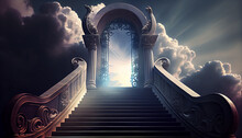 Stairway To Heaven And Heaven Gates Among The Clouds. Generative AI