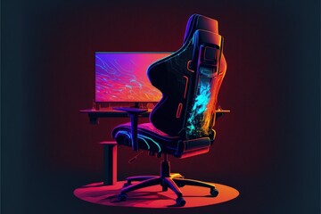 Wall Mural - Gamer setup illustration with gamer chair, gradient background. Generative AI