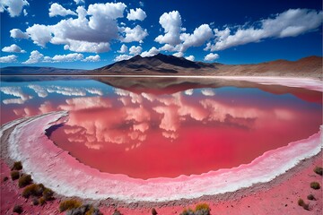 beautiful landscape with pink lake