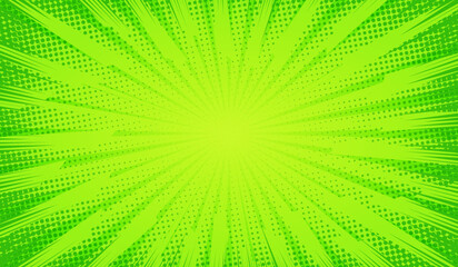 Wall Mural - Green comics background. Abstract lines backdrop. Bright sunrays. Design frames for title book. Texture explosive polka. Beam action. Pattern motion flash. Rectangle fast boom. Vector illustration