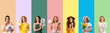 © Pixel-Shot - Set of beautiful women with flowers on color background. 8 March celebration