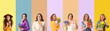 © Pixel-Shot - Set of beautiful women with flowers on color background. 8 March celebration