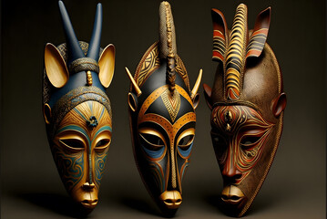 Wall Mural - african culture wooden african masks