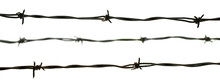 Concept Panoramic Photograph With 3 Strands Of Barbed Wire With White Background.